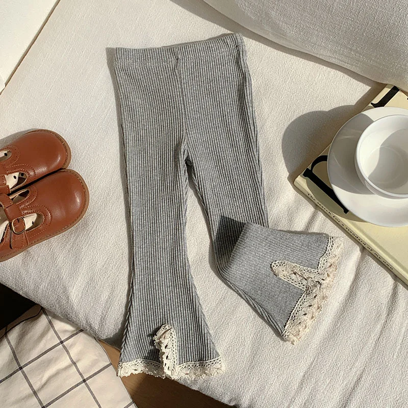 2025 Baby Pants Girls Solid Elasticity Leggings Cotton Trousers Kids Boot Cut Pants Toddler Girls Flares Pant