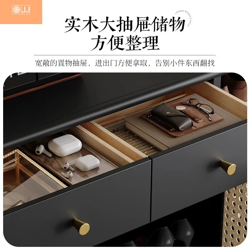 خزانة أحذية منزلية سوداء، خزانة تخزين شرفة باب المنزل مدمجة على الحائط، خزانة روطان سوداء 2024 جديدة