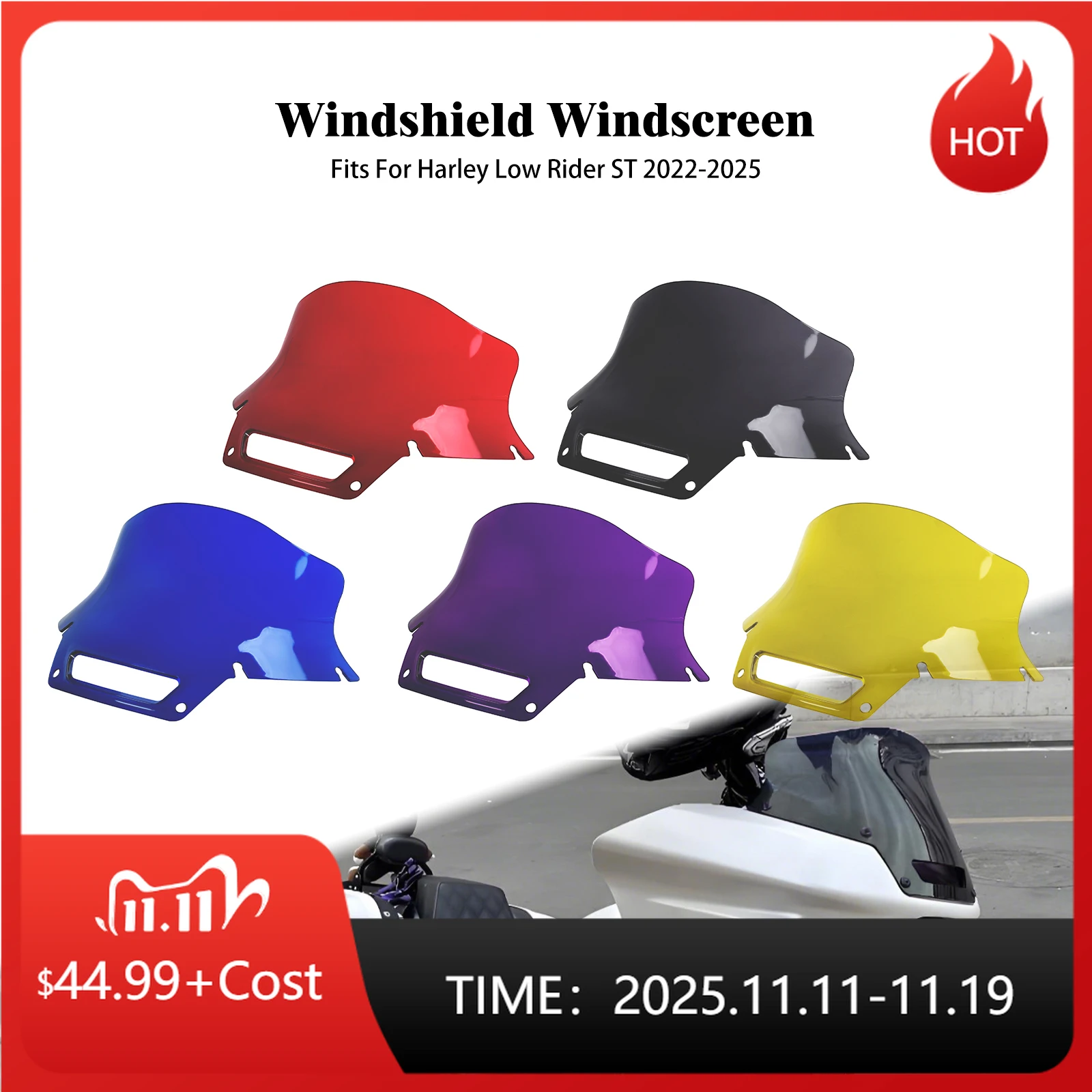 

Motorcycle 8'' Windshield Black/Red/Yellow/Purple/Blue Fairing Windscreen For Harley Softail Low Rider ST 2022-25 Wind Deflector