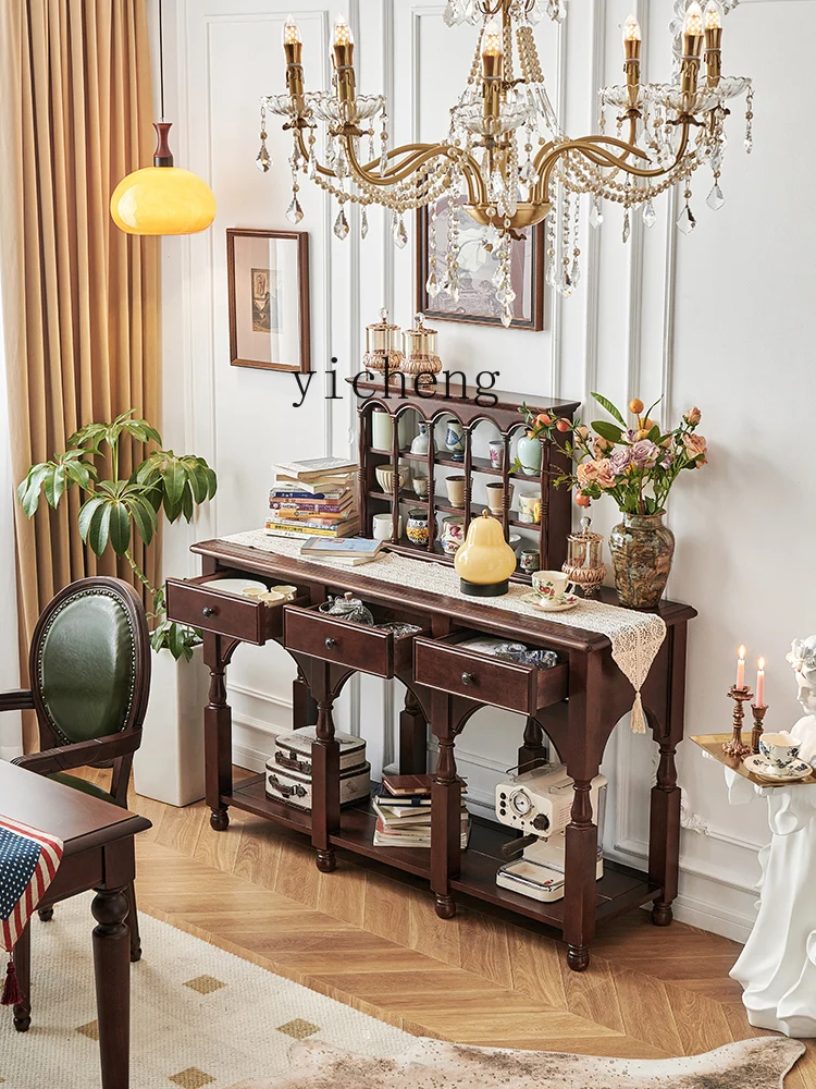 Tqh Solid Wood Porch Table against the Wall, Door to Door, Console Living Room Vintage Cabinet