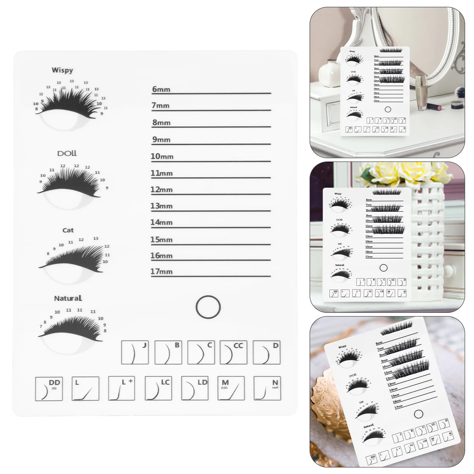 Herramientas de medición de pestañas para pestañas postizas tablero de exhibición soporte de pestañas acrílico blanco