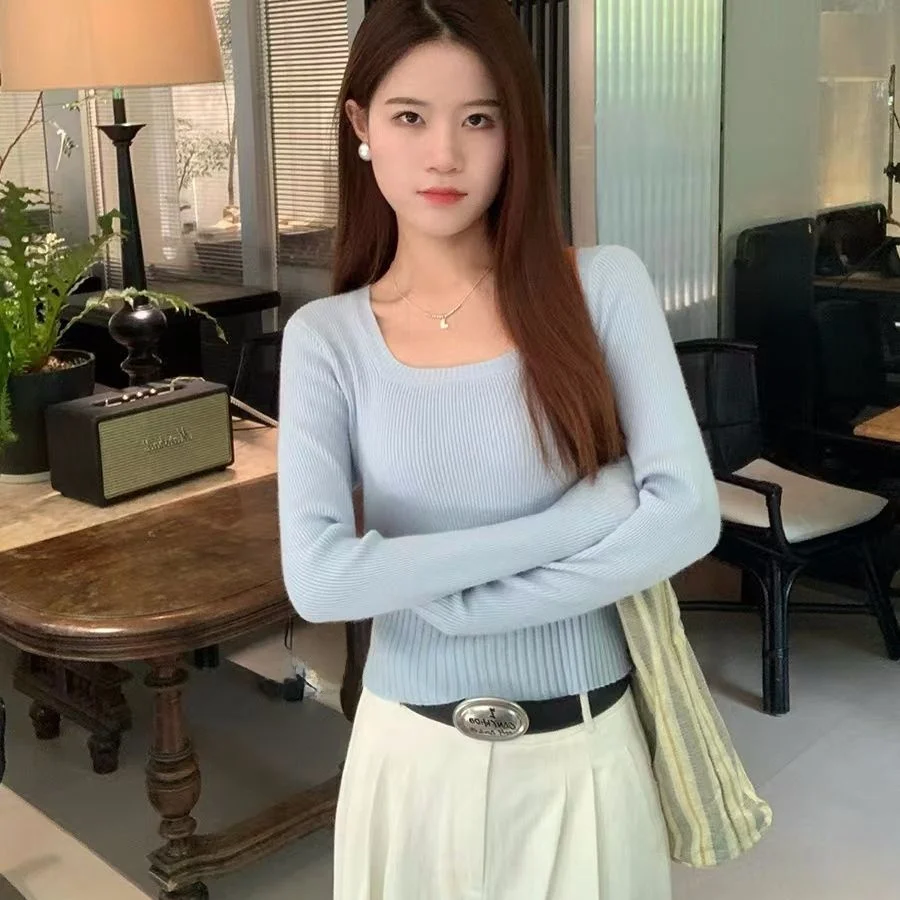 

Ele ort Вязаный свитер Long Sve Belly Baring Женская мода Повседневная одежда Удобный крой Трикотаж из Китая