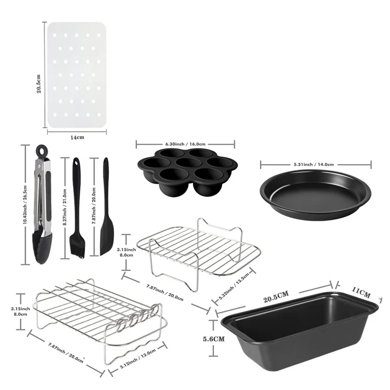 Air Fryer Accessories 9pcs Double Pot Air Fryer Accessories Including Cake Pizza Pan Grill and Skewers