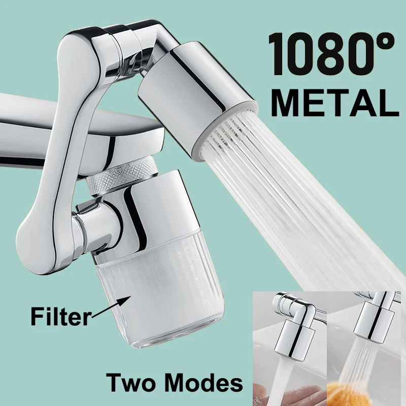 Extension de robinet universelle en métal avec filtre, 2 Modes, aérateur de robinet, lavabo pivotant, bras robotique, tête de pulvérisation d'extension de robinets