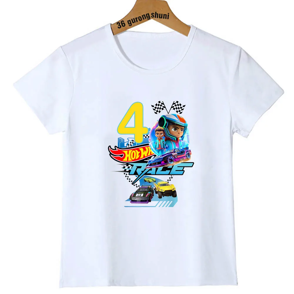 Junge T-Shirt Baby Kurzarm Jungen T-Shirt für Mädchen T-Shirt Kinderkleidung Auto Hot Wheels Race 3 4 5 6 7 Geburtstag Grafik-T-Shirts