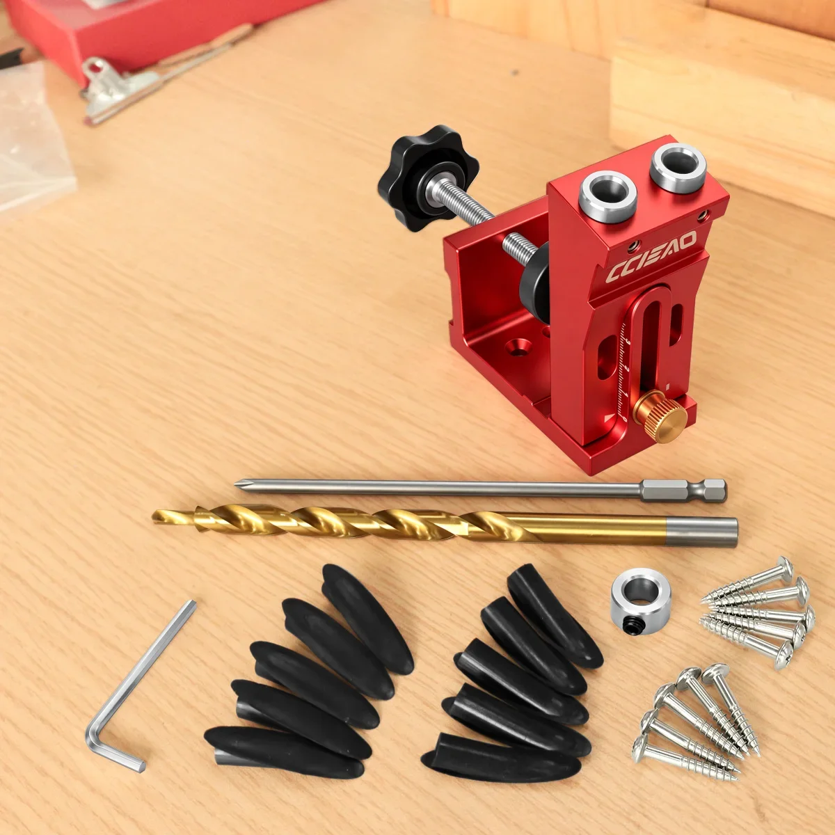 Verstellbares Taschenloch-Bohrvorrichtungs-Set, Aluminium-Holzbearbeitungs-Schrägloch-Lokalisierer mit 9mm Bohrer für Möbel- und Schrankherstellung – Detail 12