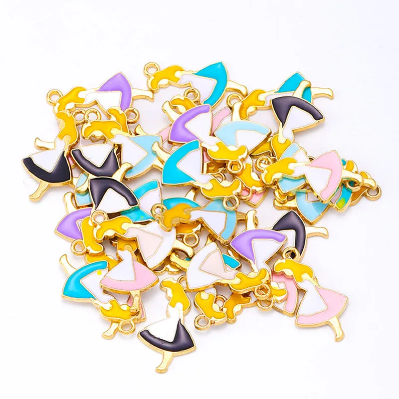 

15Pcs Cute Cartoon Girl Princess Rabbit Oil Drop Metal Pendant Women's Earrings Bracelet Necklace Handmade Accessories Ornament