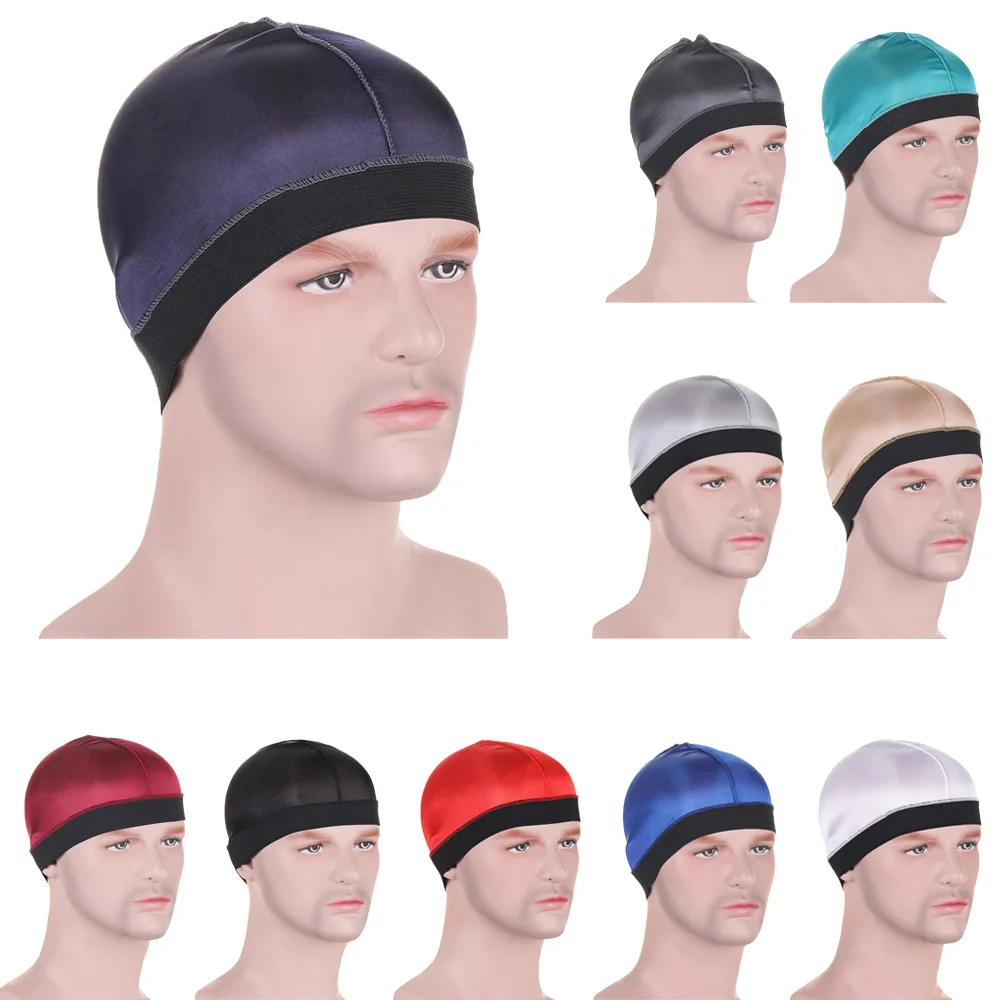 New Solid Color Wave Caps for Men Headwear Soft Elastic Breathable Beanie Turban Cap Headwrap Bonnet Hair Accessories Dome Cap