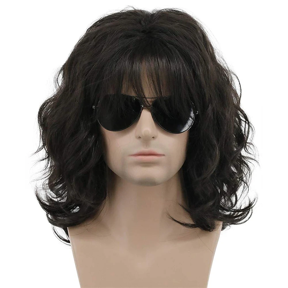 

Dark Brown Halloween Costume Anime Wig Long Curly 70s 80s Rocker Wig for Men