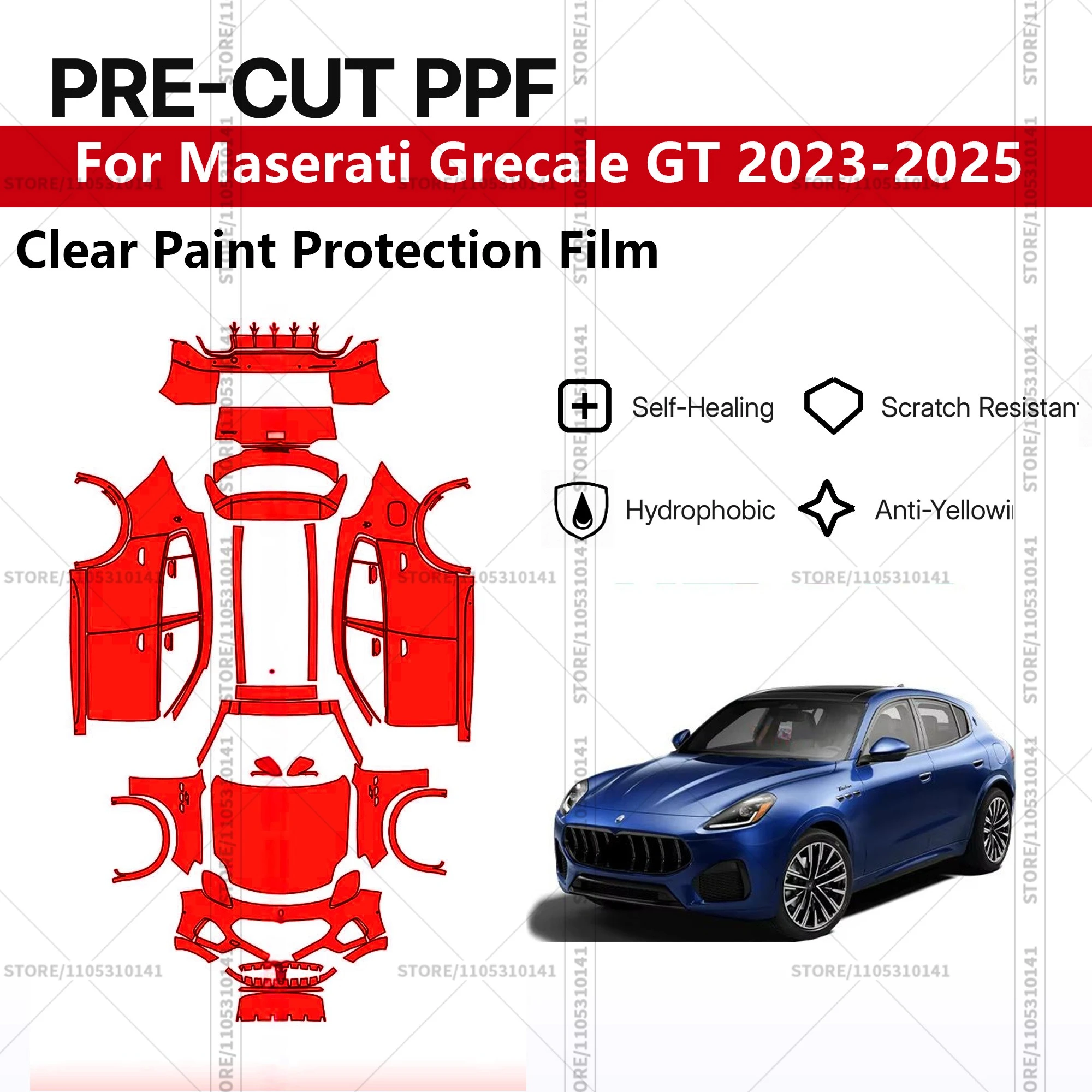 For Maserati Grecale GT 2023-2025 Pre-Cut Paint Protection Film PPF Transparent Car Film Automotive PPF Full Vehicle