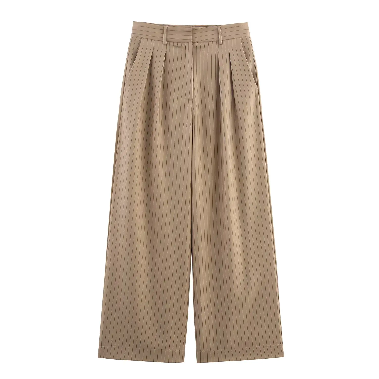 ملابس نسائية جديدة لطيفة على الطراز الأوروبي والأمريكي، سراويل مستقيمة فضفاضة مخططة من الكتان