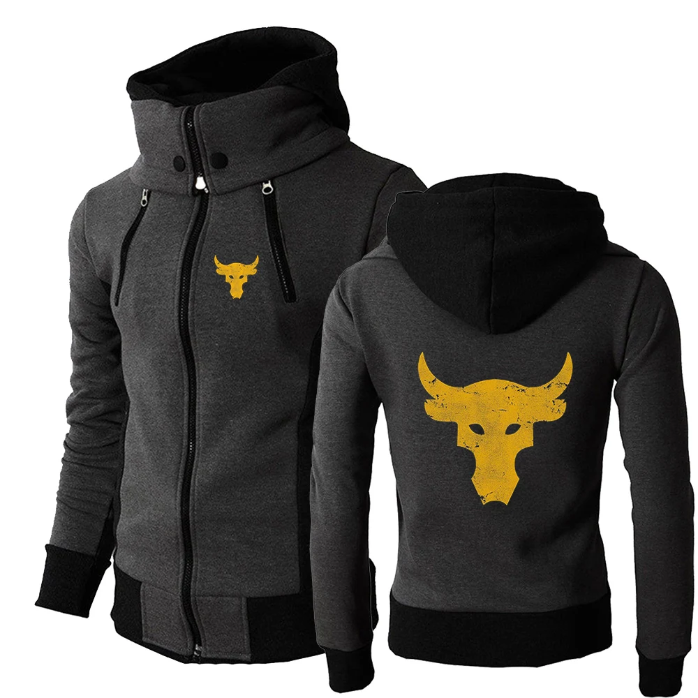 Dwayne Johnson Brahma Bull Tattoo New Tri-color Hooded Jacket Spring and Autumn Men's Comfortable and Leisure Spliced Zipper Top