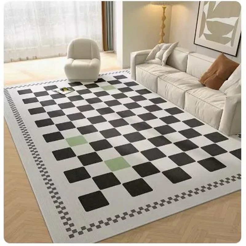 Cream-Style Carpet Creative Checkerboard, Rectangular Living Room, Sofa Decoration, Non-Slip Ground, Big Mat