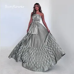 Sunflower Grey Strapless Satin Pleat A-LINE 2024 Slim Backless Ocassion Gown Floor-Length Formal Evening Dress فساتين سهرة