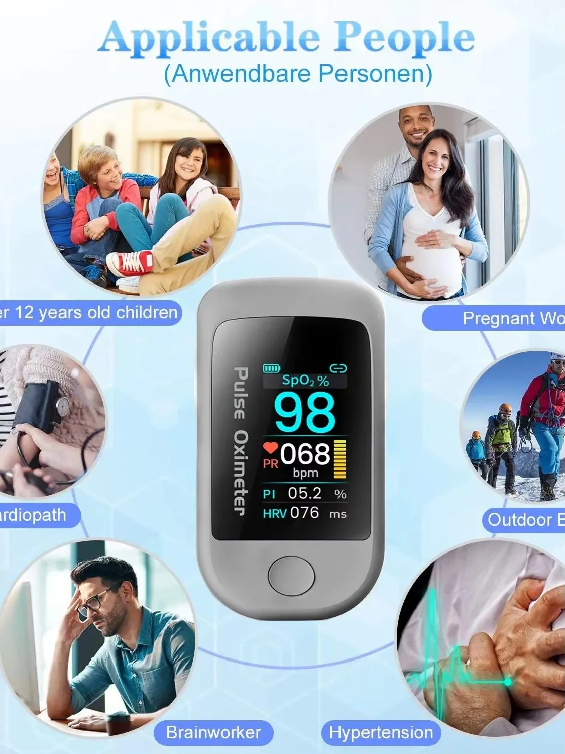 บลูทูธปลายนิ้ว Pulse Oximeter HRV SpO2 เครื่องวัดออกซิเจนในเลือด Heart Rate Saturation Monitor สมาร์ท Medical Finger Oximetro