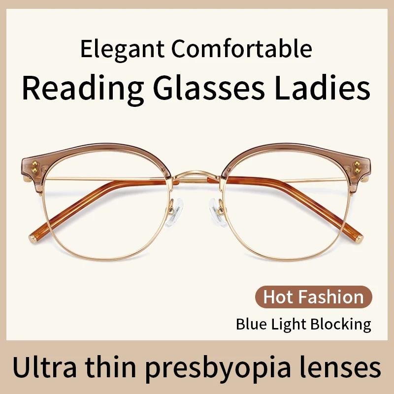 

Stylish Reading Glasses Women Blue Light Blocking Presbyopia Eyeglasses High Quality Round Frame Ultralight tr90 Frame