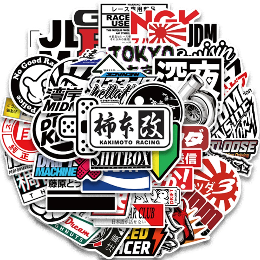 50pcs Gothic Japanese Street JDM Stickers for Helmet Laptop Luggage Skateboard Cartoon Tokyo Graffiti Waterproof Decals