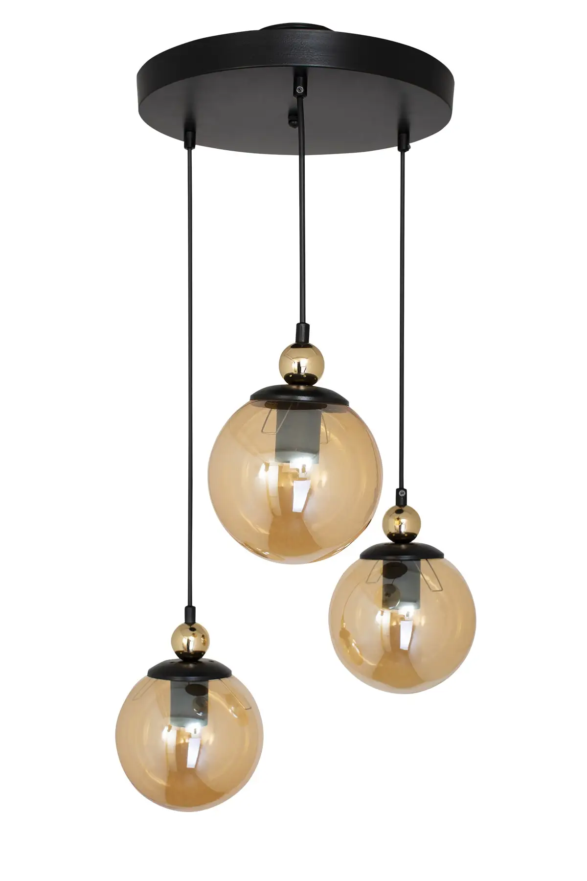 DOLBOVI Modern 3-piece Alvina round honey glass pendant chandelier