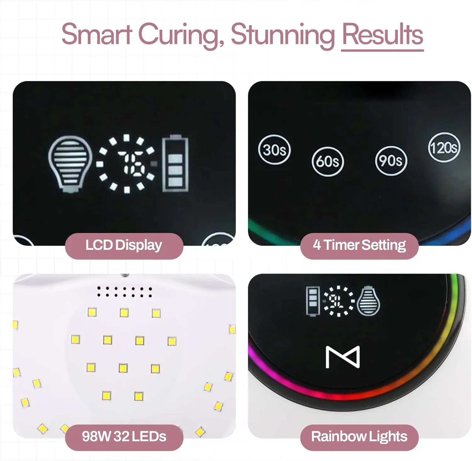 HaloLite LED-spijkerlamp 98 W, 32 LED's, draadloos oplaadbaar, snel uithardend, draagbare UV/LED-geldroger (zwart)