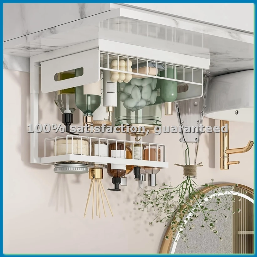 Organizer, Pull Out Cabinet Organizer 2 Tier Slide Out Sink Shelf Cabinet Storage Shelves, Storage for Kitchen Bathroom-A69M