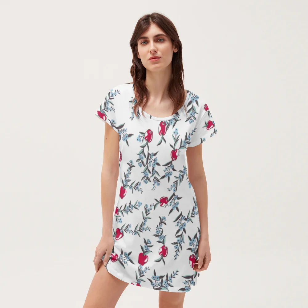 

Fseonihk Printed Dress Female Summer Loose Straight Tube Mid Length Skirt Casual A-line Short Sleeved Skirt T-shirt Skirt Vestid