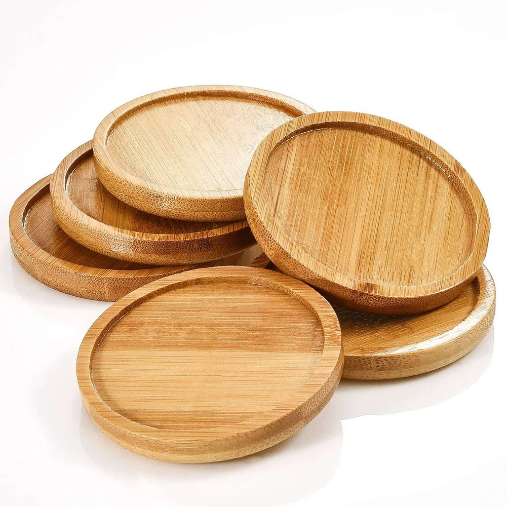ABCA-Bamboo Plant Saucer 3.3 Inch Pot Tray Flower Plant Holder, Round Drainage Tray 24 Pack