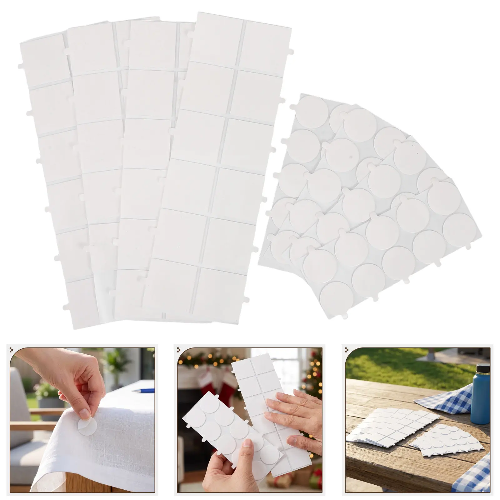 80Pcs Clear Double Sided Tablecloth Clips Tape Strong Adhesion Removable Mounting Tape Outdoor Table Holder for Parties