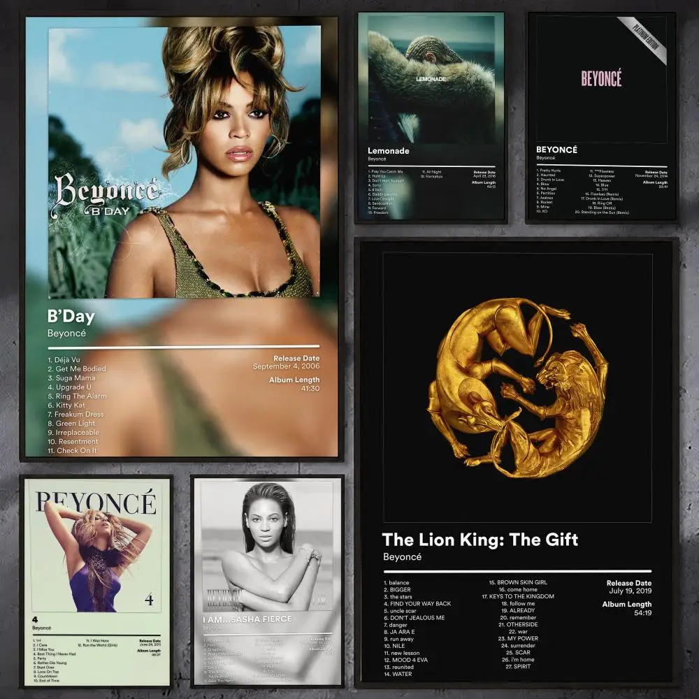 Singer B-Beyonce Music Album Poster Waterproof Sticky Wall Art Print For Bedroom Living Room Hallway Bar Home Decor