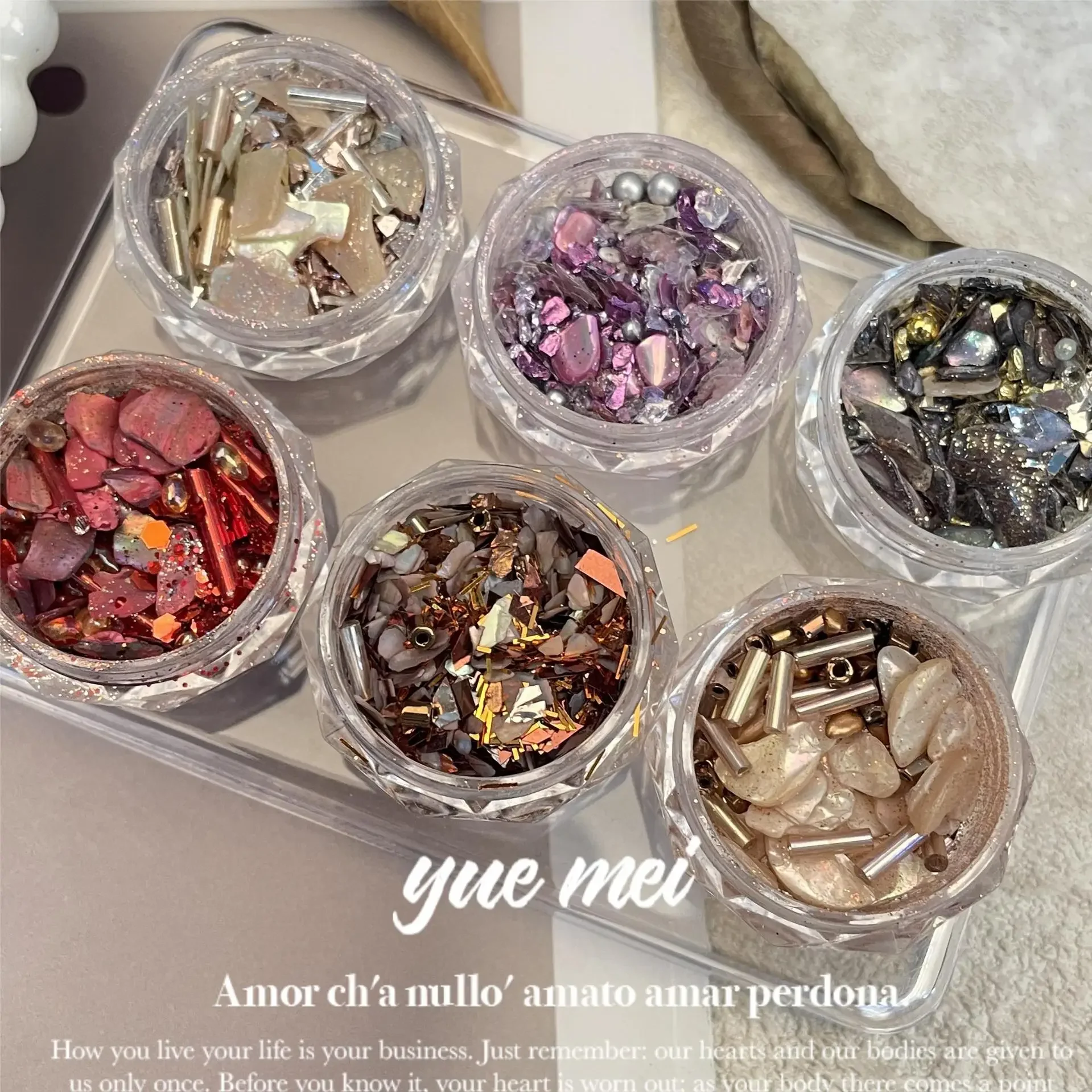 1 caja de copos de concha de Aurora para decoración de uñas, abalorios para uñas de abulón, rebanada Irregular 3D, concha de piedra, lentejuelas, decoración artística de uñas, manicura