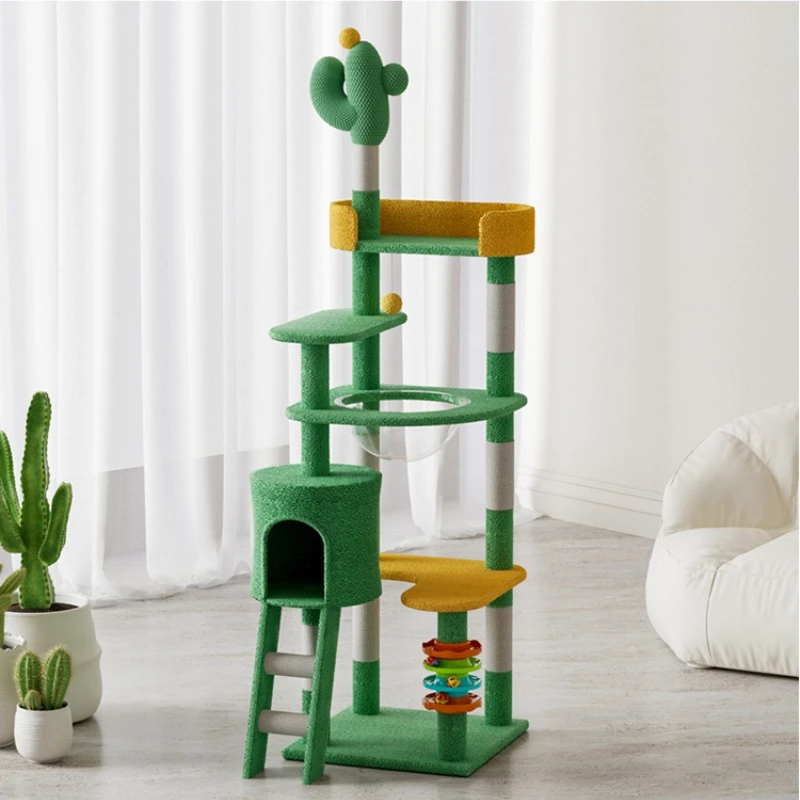 Large cactus style cat castle, multi-layer cat climbing frame, cat nest, cat tree, cat villa, cat toys, cat jumping platform
