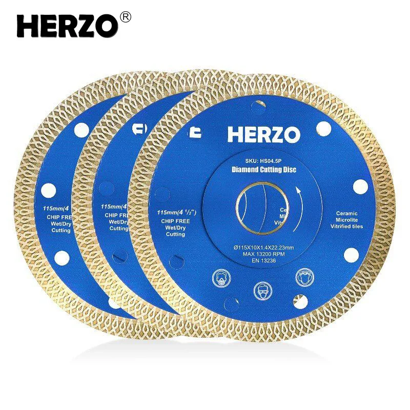 

HERZO 115mm/4.5inch 3PCS Turbo Diamond Saw Blade Edges Cutting Disc Porcelain Tile Ceramic Blades For Angle Grinder Accessories