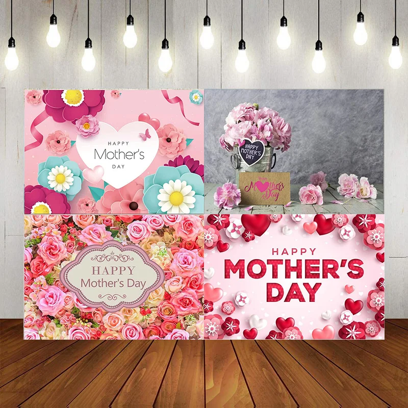 Happy Mother's Day Photography Backdrops Photo Backdrops Pink Flowers Background Party Supplies Pictures Banner Decoration