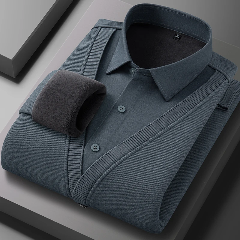 Camisa de manga larga para hombre con lana gruesa, cálida e informal, cómoda y versátil en invierno, alta calidad, suave y moderna.