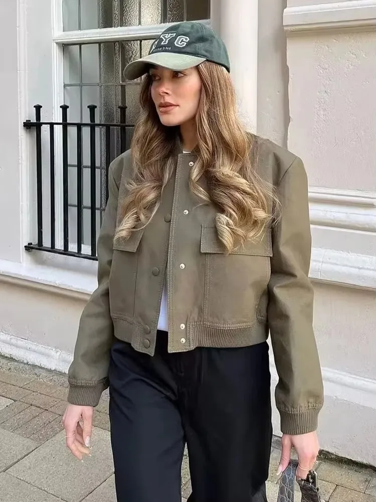 

HH куртка для женщин, винтажное однотонное пальто на пуговицах с длинными рукавами и карманами, весенняя повседневная женская куртка-бомбер, шикарная верхняя одежда