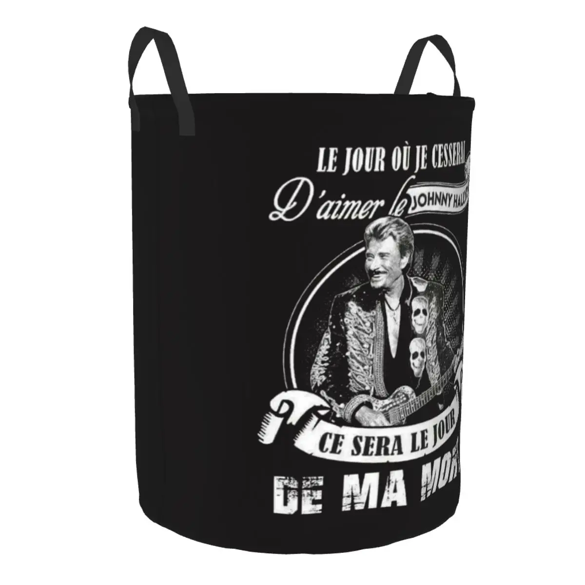 Custom Johnny Hallyday French Singer Laundry Basket Collapsible Heavy Metal Rock Clothing Hamper Toys Organizer Storage Bins