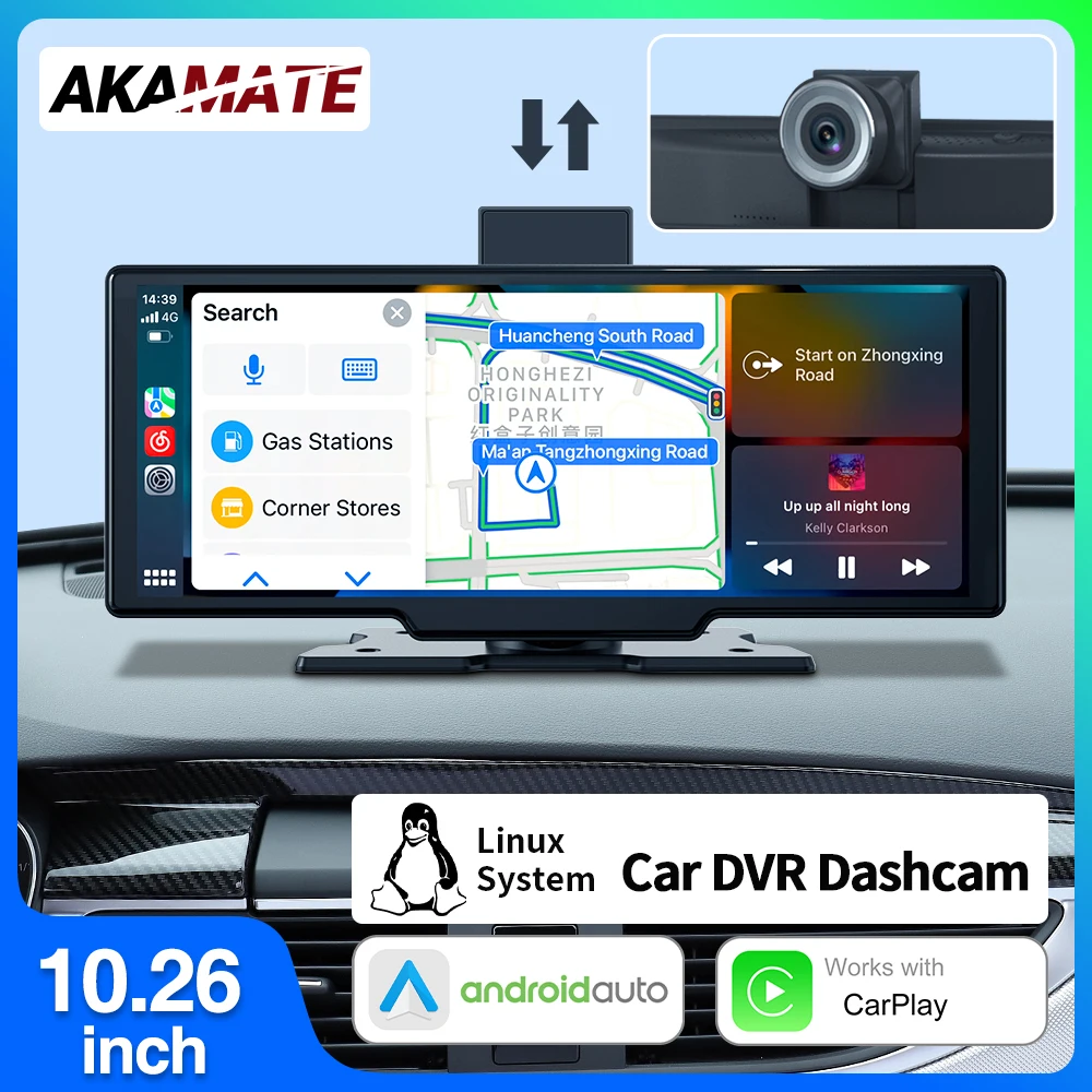10.26inch Car Dash Cam Wireless CarPlay Android Auto Double Camera Design DVR Universal Dashcam Dashboard Driving Recorder