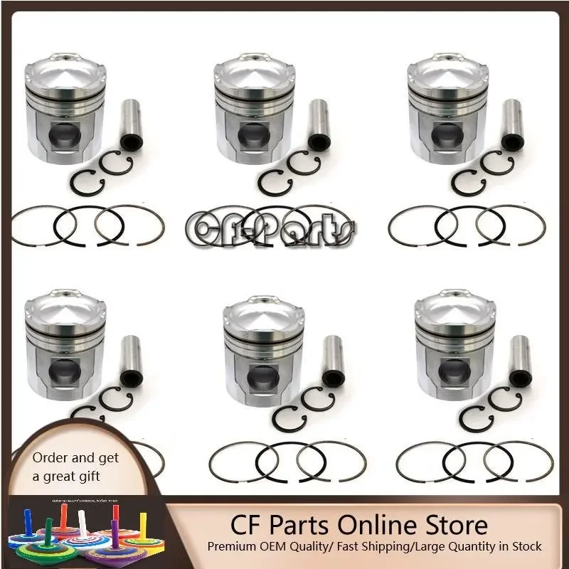 

New 6 Sets STD Piston Kit With Ring 6128--31-2140 Fit For Komatsu 6D155 Engine 155MM