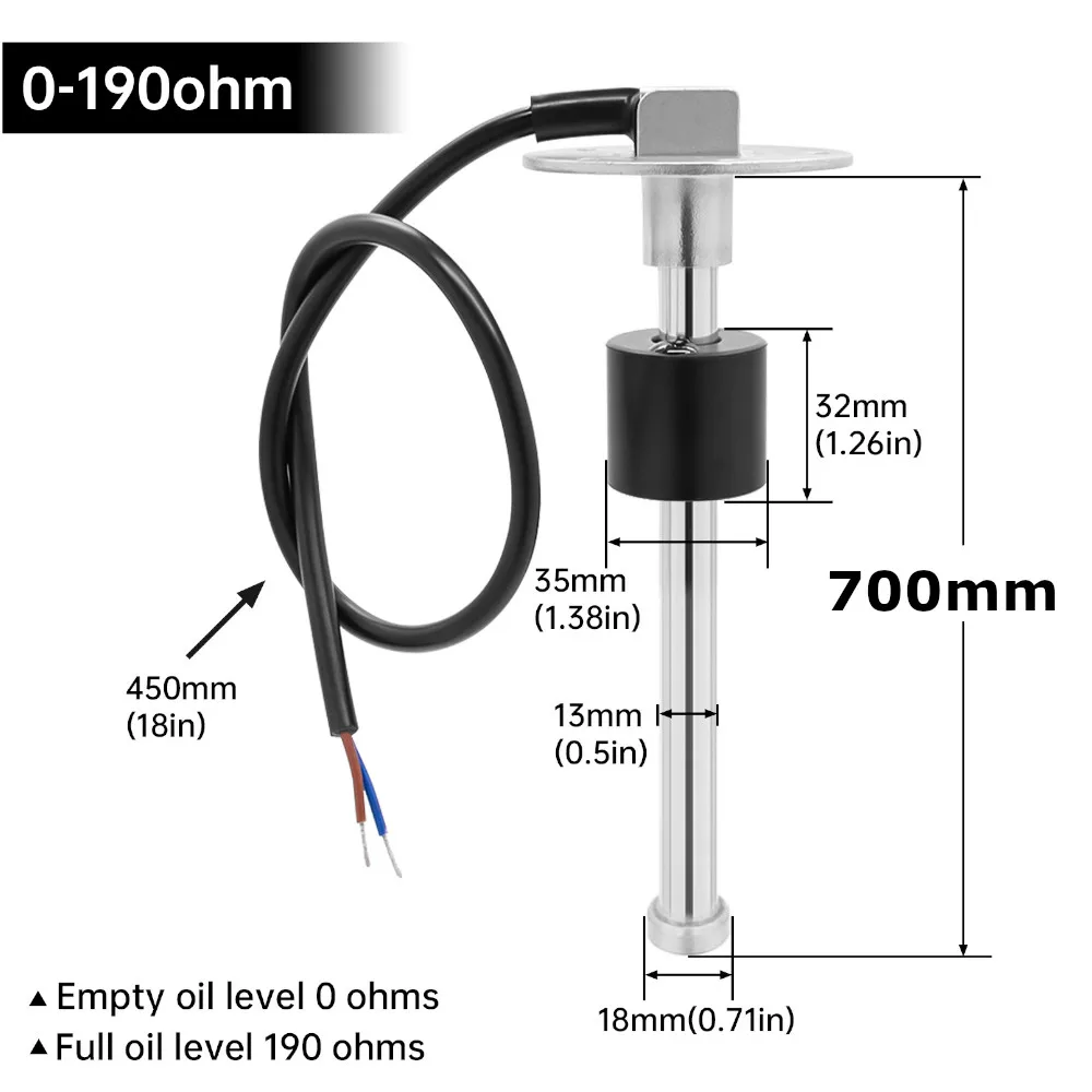 700mm 580mm 0-190ohm Fuel Level Sender Unit Size Customization 650mm 750mm Water level Sensors For 52mm Fuel Gauge Water TanK