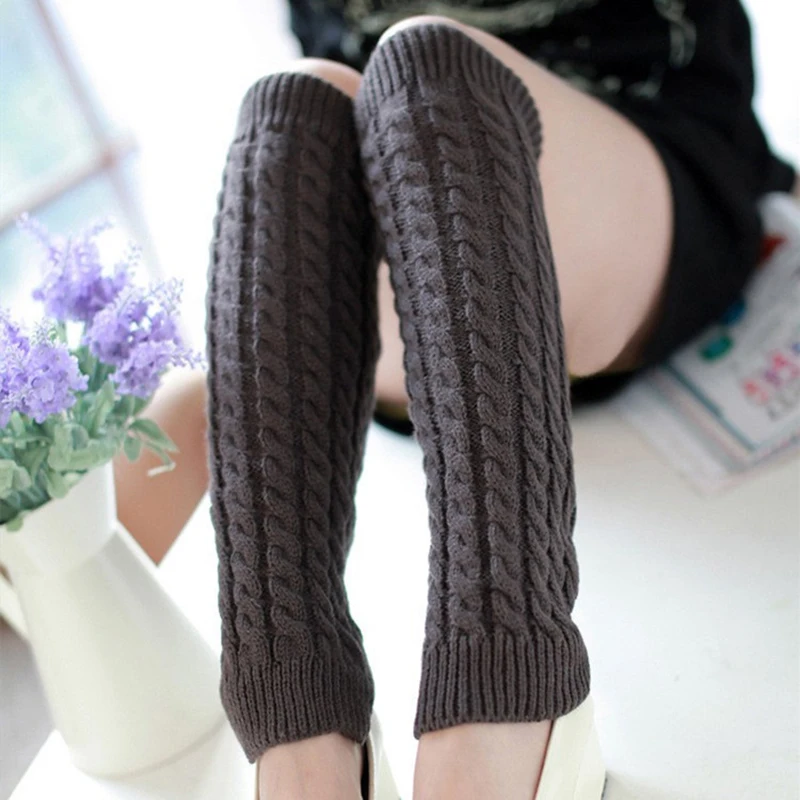 Womens Winter Warm Knitted Leg Socks Ribben Long Crochet Cable Warmers Leg Sock Ladies Thermal Leggings Boot Cover Calf Sleeve