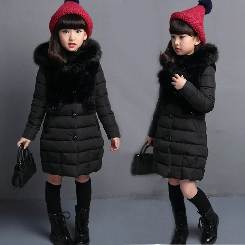 RAISE 2024 Autumn Winter Parkas For Girls Warm Long Fur Girls Winter Jacket 4-13 Years Teenage Outerwear Coat Children Snowsuits