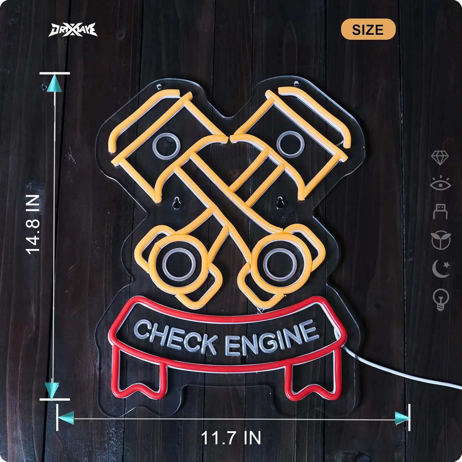 Check Engine Neon Sign for Wall Decor Garage Neon Light Auto Repair Shop Workshop Man Cave Art Decor(Yellow + Red Check Engine)