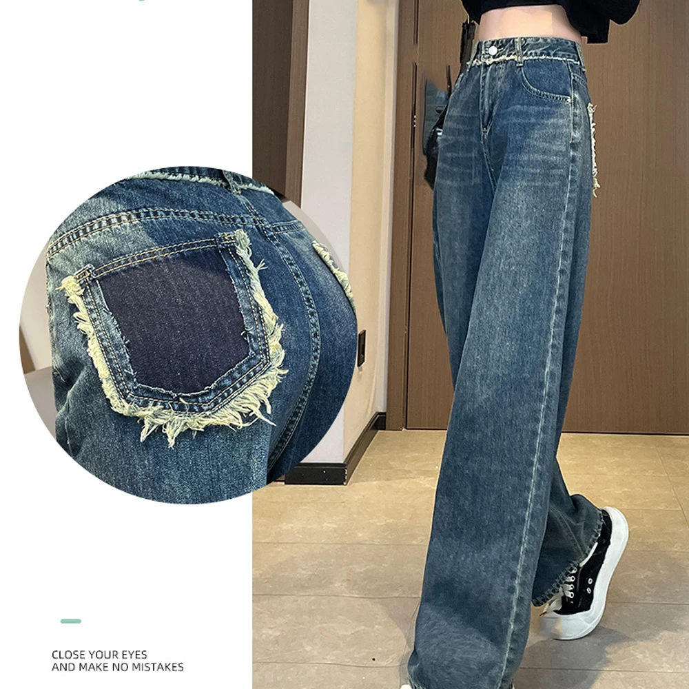 

Vintage High Waist Wide Leg Jeans Women Casual Loose Trousers Stretch Baggy Denim Pants with Pockets