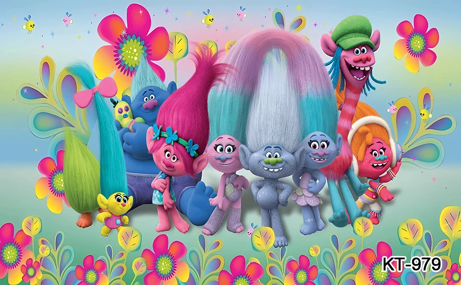 Trolls Theme Photography Backdrop Happy Birthday Party Decoration for Kids Boy Girl Photo Studio Props Vinyl Background