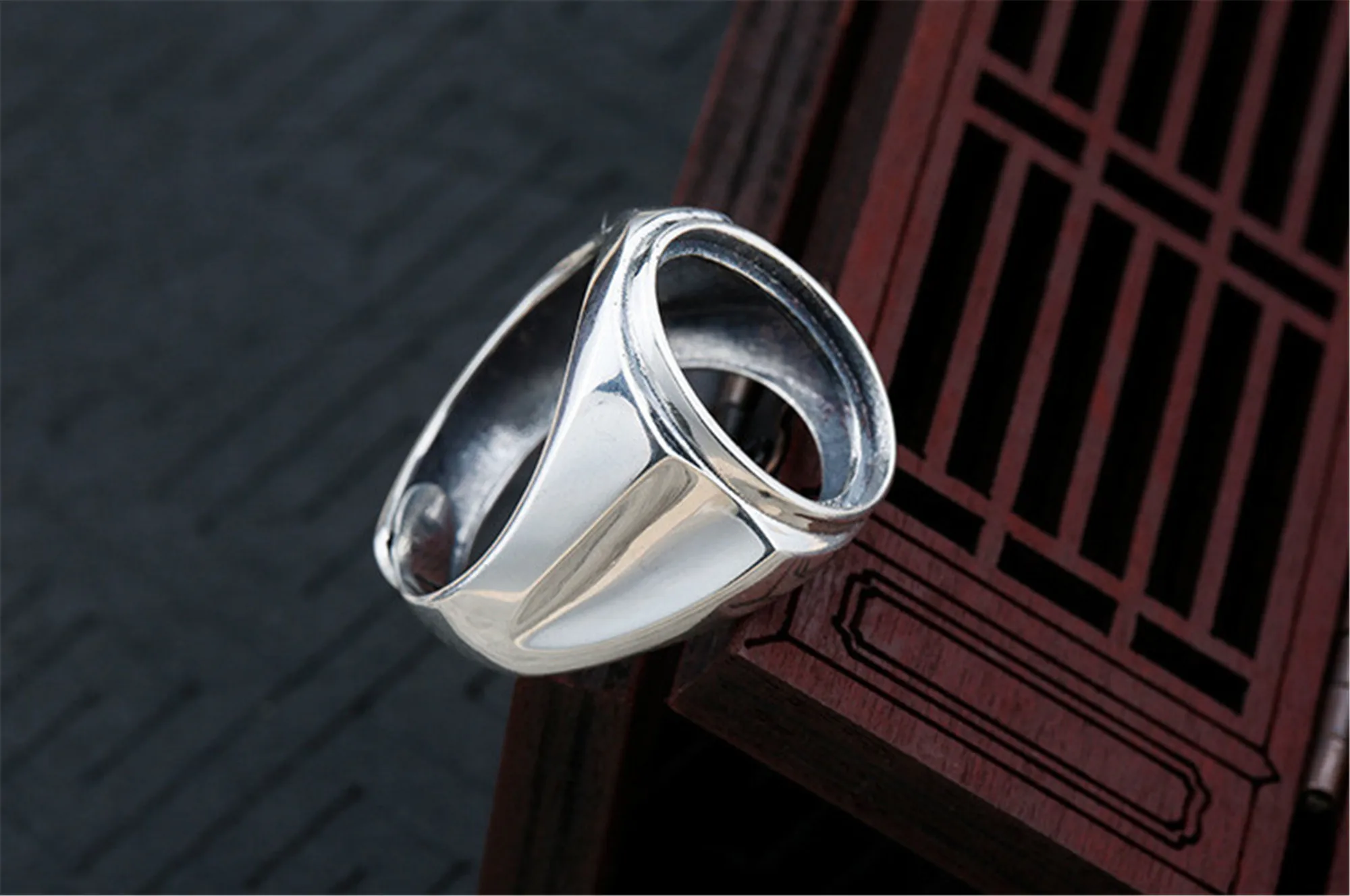 Men's Ring Blank (13.5x18mm Oval Blank) Adjustable 925 Sterling Silver Ring Base Oval Cabochon Ring Setting R1365B