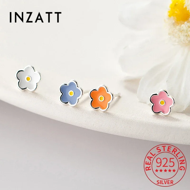 

INZATT настоящее серебро 925 пробы мини расписные эмалированные цветы серьги-гвоздики для женщин милые изящные ювелирные изделия геометрические аксессуары