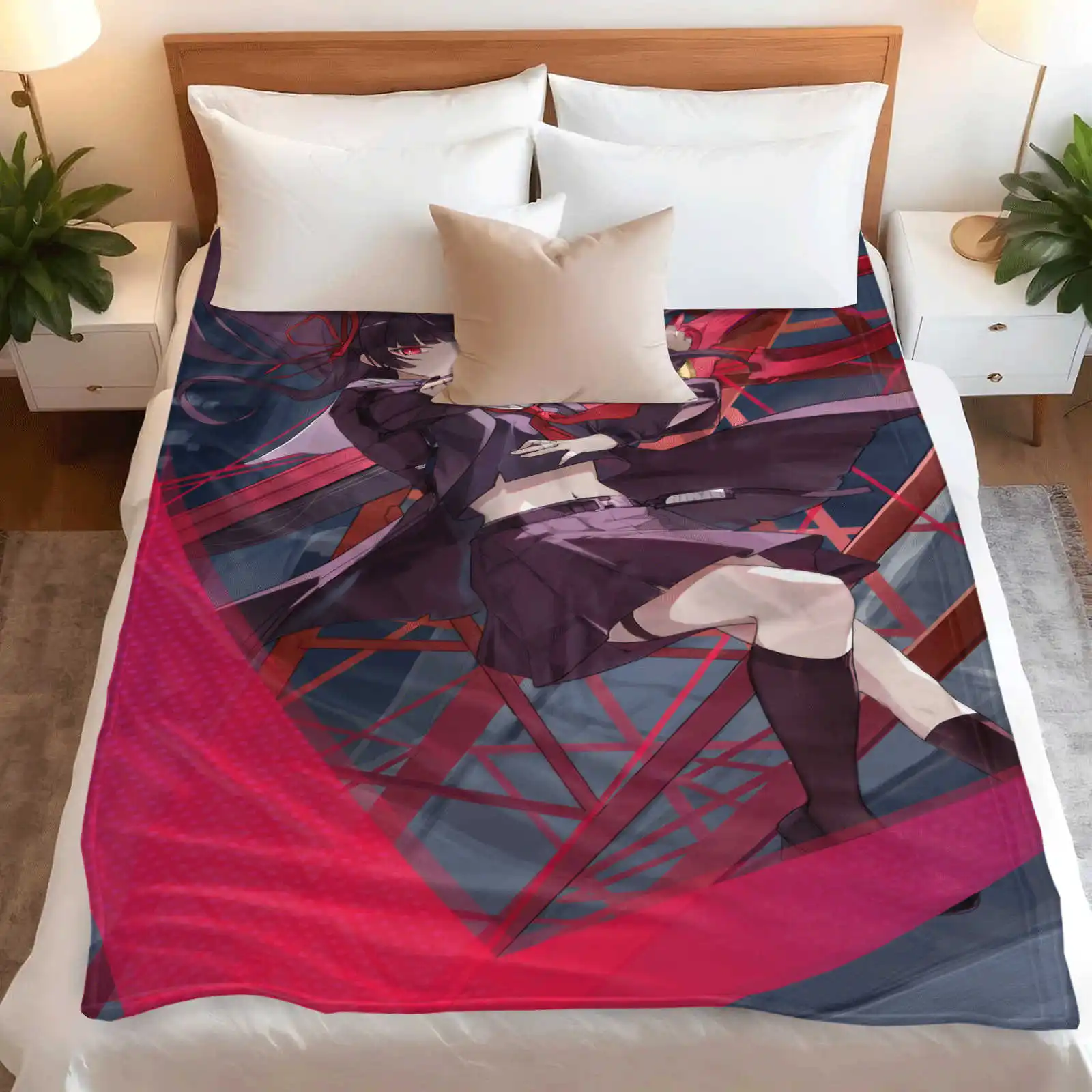 Mingchao Qiansaki Blanket Lovely Printed Multifunctional Flannel Throw Gifts for Home Camping Travel