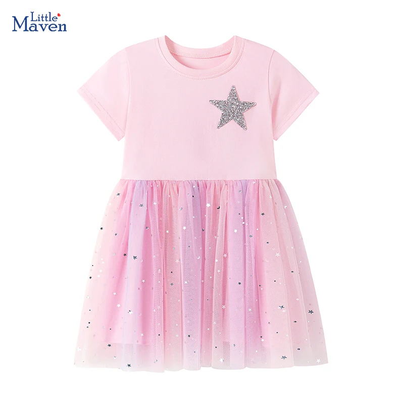 Little Maven Baby-Mädchen-Kleidung, 2026, Sommer-Kinderkleidung, Cartoon-Sterne, Geburtstagsgeschenke, Netzkleider, 2–7 Jahre, Kinder