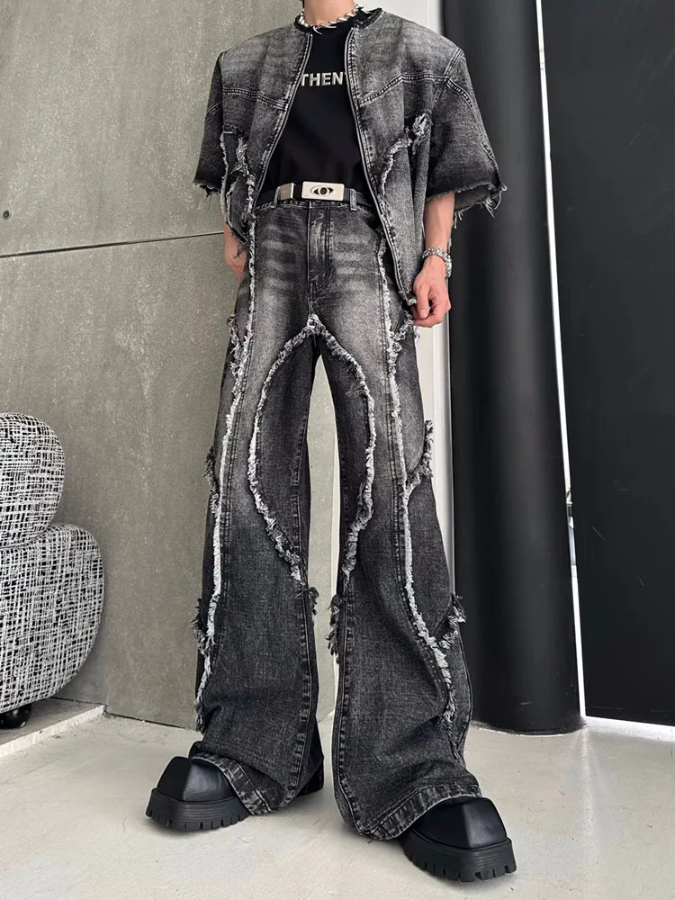 2025 Trashy Y2K ملابس الشارع الشهير سراويل جينز سوداء فضفاضة مكدسة مضيئة للرجال 90S ملابس عتيقة سراويل طويلة من القطن الجرونج #5