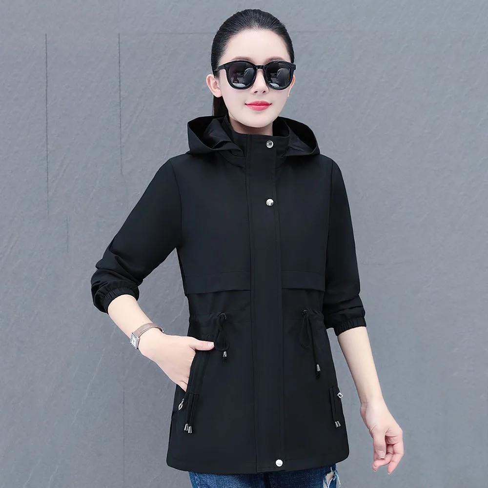 Spring Coat Women's 2024 New High-end Temperament Long Hooded Windbreaker Middle-aged Mother Joker Loose Top Tide.