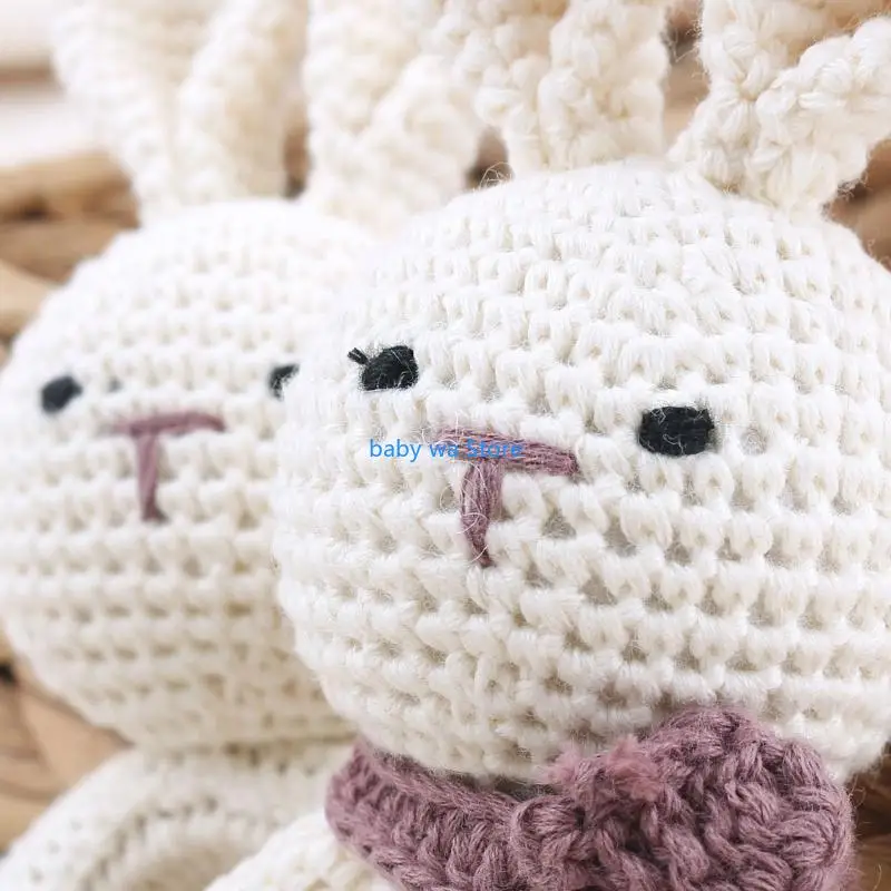 Baby Dummy Clip Teething Rattle Crochet Bunny Toy Rattle Infant Dummy Clip 4XBD